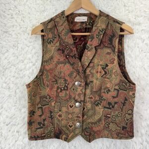 Lucille Vintage Tapestry Vest L Multicolor Southwestern Boho Concho Button 90s